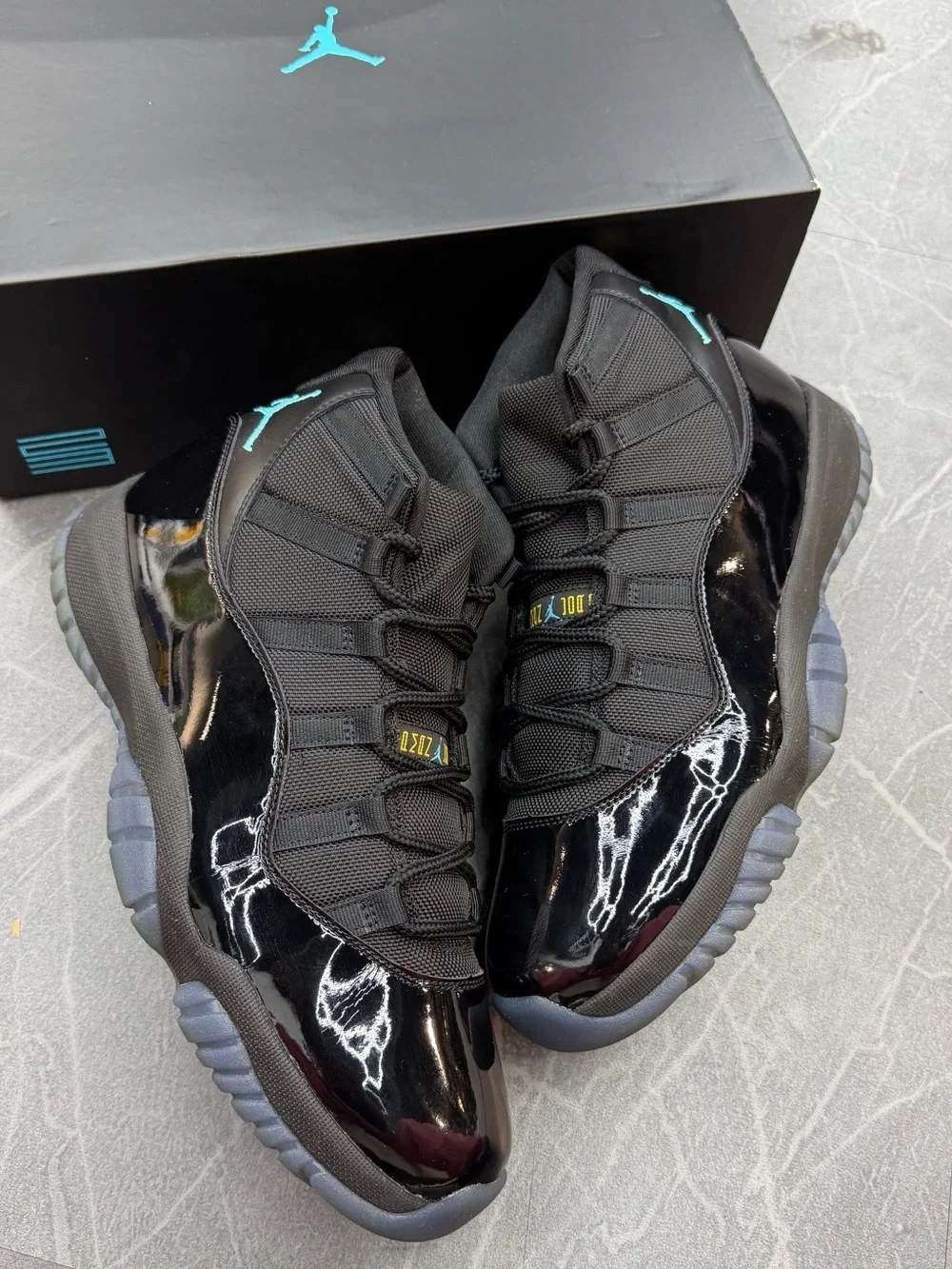 Air Jordan 11 Retro 'Gamma Blue' - Black Patent Leather Sneakers